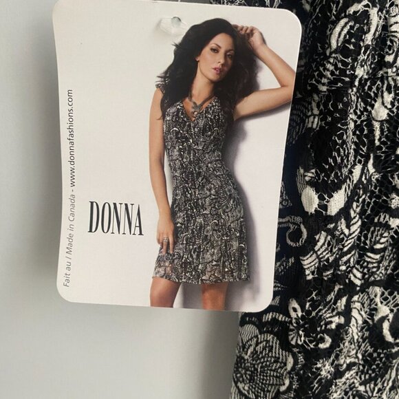 Donna Black & White Floral Lace Overlay Empire Waist V-Neck Midi Dress Size L - Picture 4 of 6